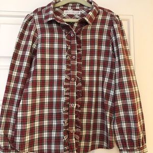 ZARA Girls Plaid Shirt w/ruffle ecru size 8